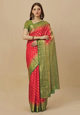 Red Jacquard Dola Silk Saree With Blouse