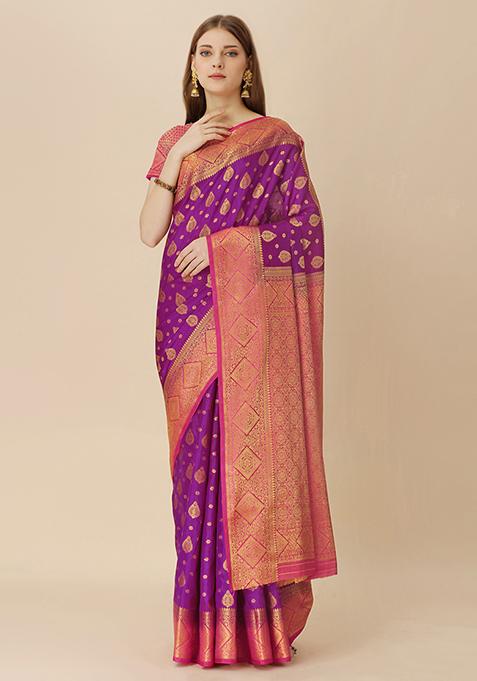 Purple Jacquard Dola Silk Saree With Blouse