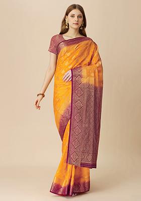 Yellow Jacquard Art Silk Saree With Blouse