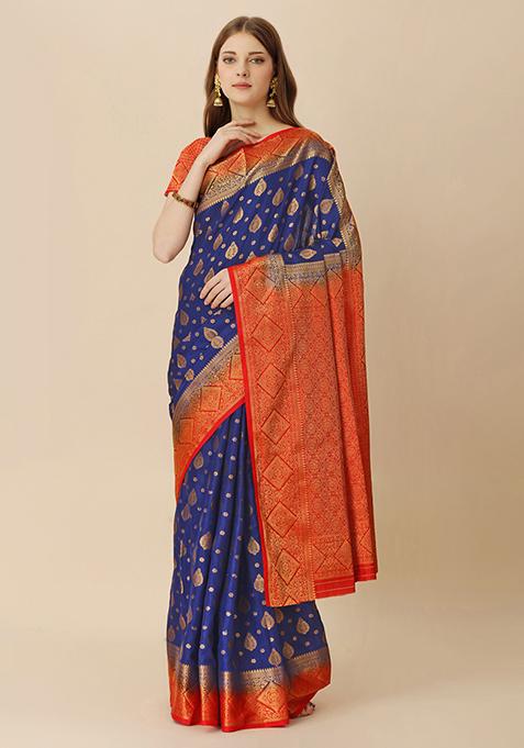 Royal Blue Jacquard Dola Silk Saree With Blouse