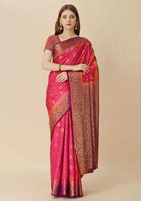 Pink Jacquard Art Silk Saree With Blouse