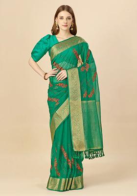 Green Swarovski Embroidered Saree With Blouse