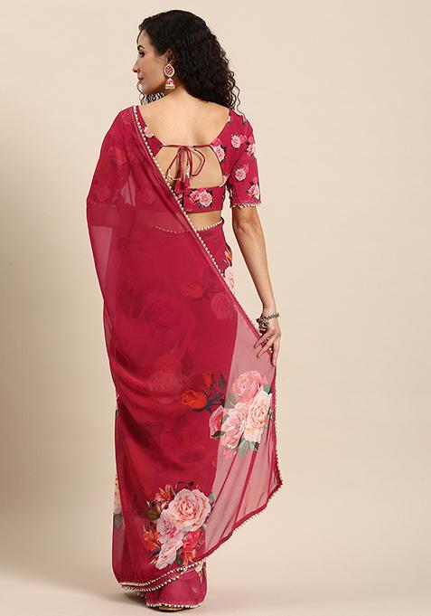 Women's Cotton Pink Printed Designer Saree With Blouse Piece main image 1