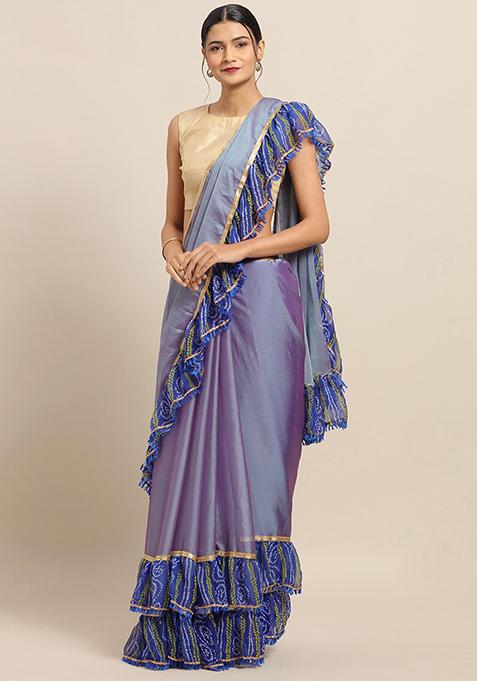 Lavender Poly Chiffon Ruffled Saree Set