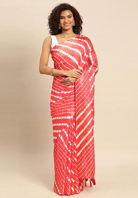 Pink Kota Doria Batik Print Saree Set