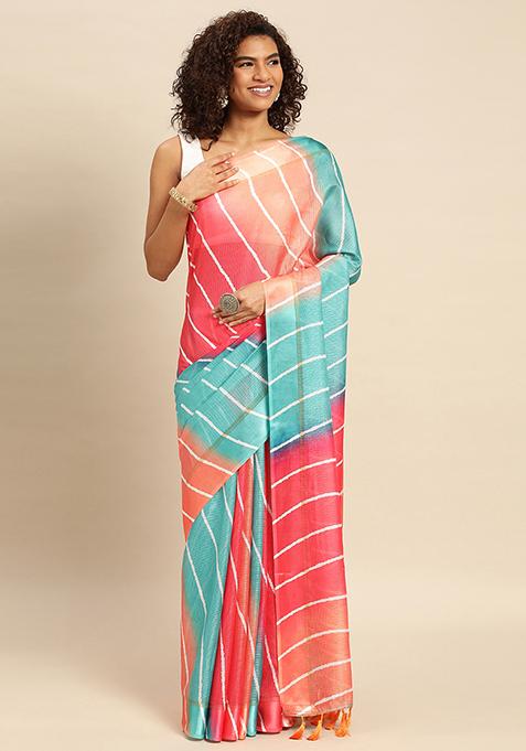 Multicolour Kota Doria Batik Print Saree Set