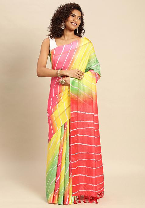 Multicolour Kota Doria Batik Digital Print Saree Set