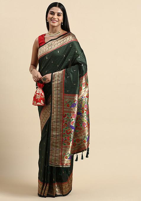 Green Paithani Silk Meenakari Work Saree Set