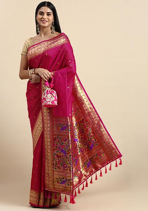 Pink Paithani Silk Meenakari Work Saree Set