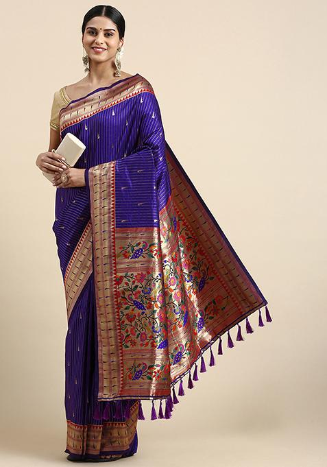 Purple Paithani Silk Meenakari Work Saree Set