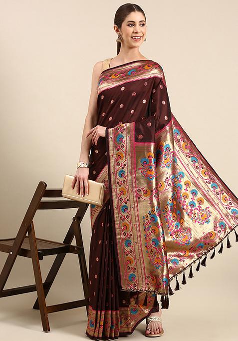 Brown Yeola Paithani Soft Silk Set