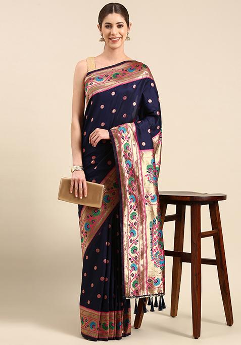 Navy Blue Yeola Paithani Soft Silk Set