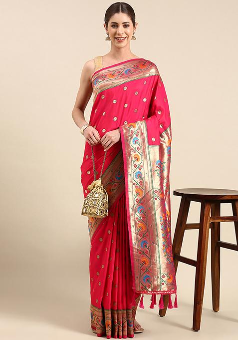 Pink Yeola Paithani Soft Silk Set