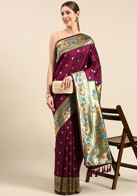 Wine Yeola Paithani Soft Silk Set