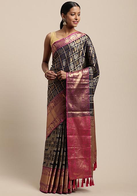 Black Banarasi Silk Cotton Saree Set