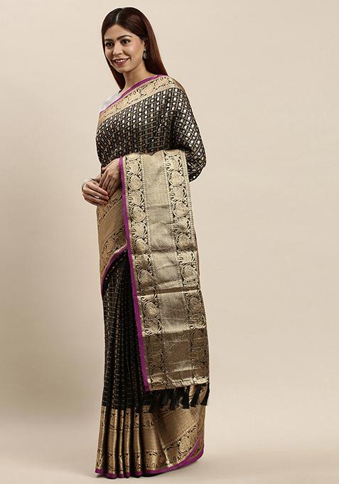 Black Banarasi Woven Saree Set