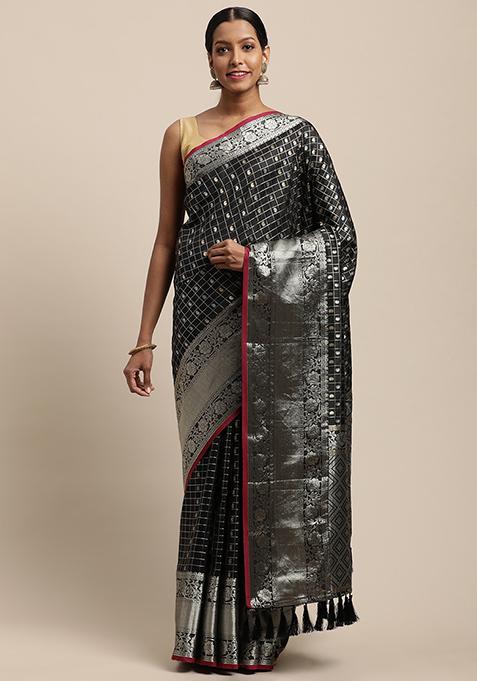 Black Banarasi Woven Design Saree Set