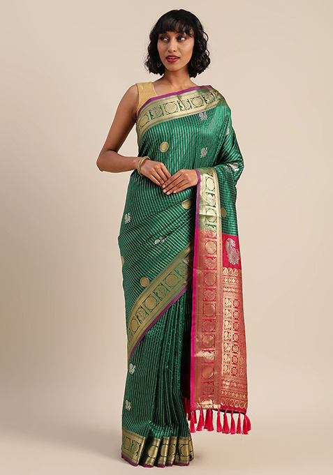 Green Zari Woven Banarasi Silk Saree Set