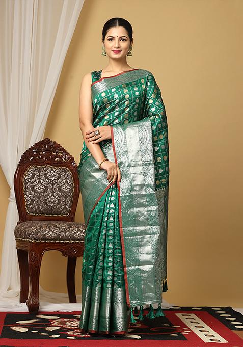 Green Silk Kanchi Zari Weaving Saree Set