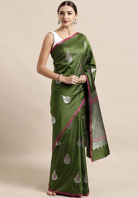 Green Banarasi Katan Silk Zari Weaving Saree Set