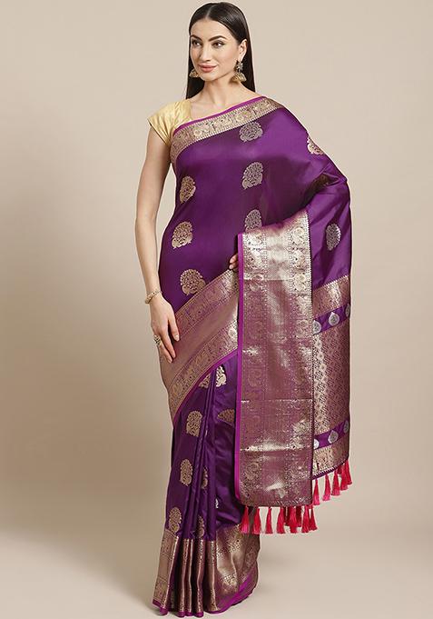 Purple Kanjivaram Silk Zari Weaving Saree Set