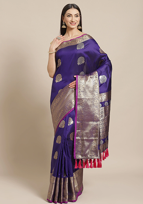 Indigo Kanjivaram Silk Zari Weaving Saree Set