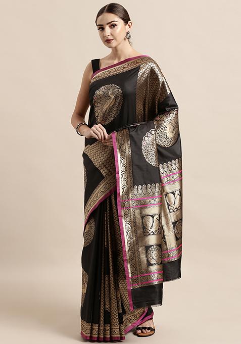 Coffee Brown Banarasi Silk Blend Woven Design Saree Set