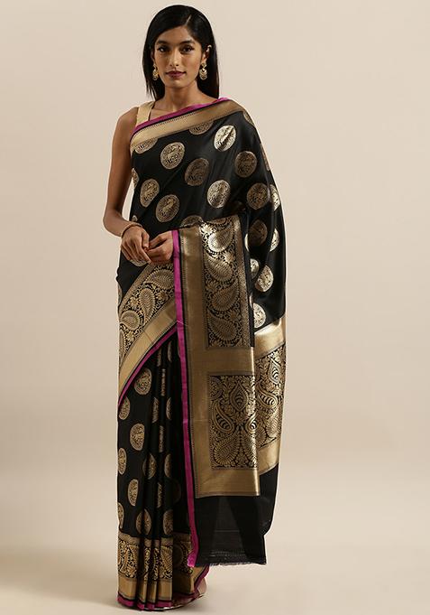 Black Blend Banarasi Silk Saree Set