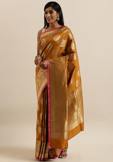 Mustard Blend Banarasi Silk Saree Set