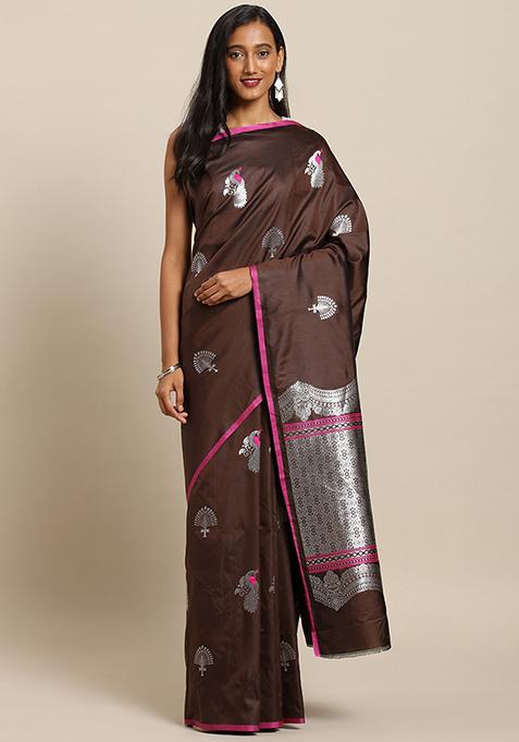 Coffee Brown Blend Printed Kanjivaram Silk Saree Set