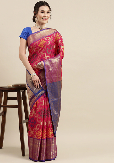 Rani Pink Dharmavaram Soft Silk Saree Set