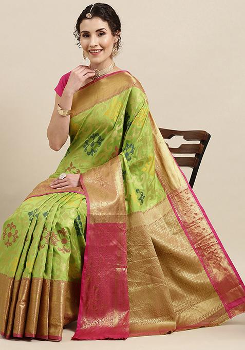 Pista Dharmavaram Soft Silk Saree Set