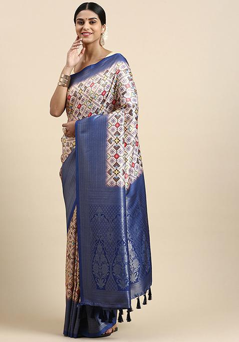 Blue Digital Print Patola Saree Set