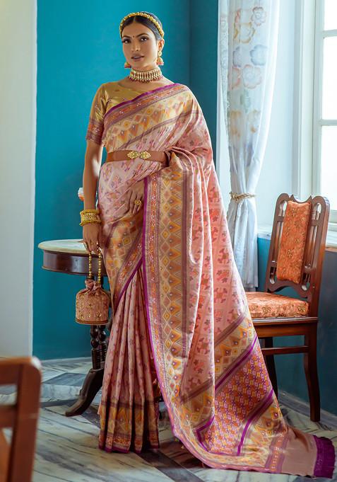 Baby Pink Zari Woven Work Paithani Silk Saree Set