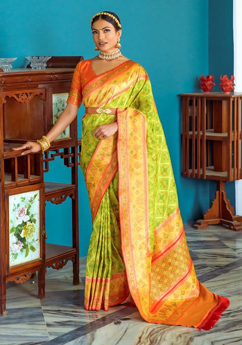 Parrot Patola Zari Woven Work Paithani Silk Saree Set