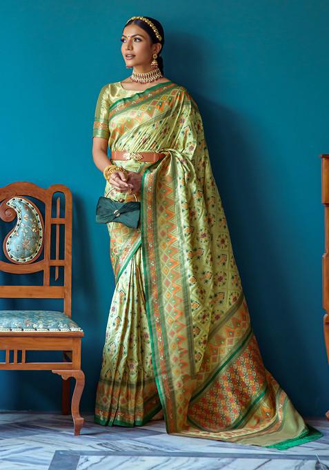 Pista Patola Zari Woven Work Paithani Silk Saree Set