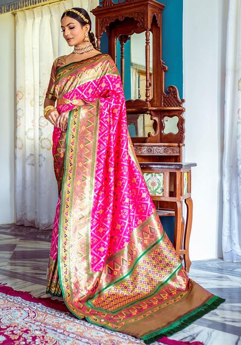 Rani Patola Zari Woven Work Paithani Silk Saree Set