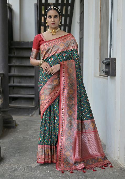 Green Meenakari Zari Woven Work Paithani Silk Saree Set