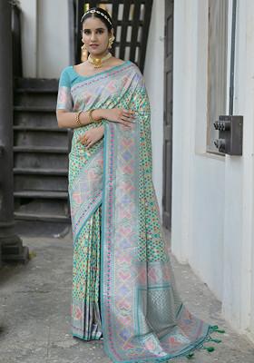 Sea Green Meenakari Zari Woven Work Paithani Silk Saree Set