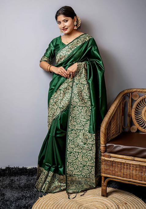 Green Thread Woven Work Handloom Silk Saree Set