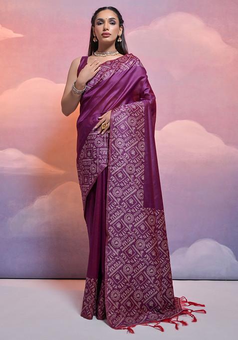 Wine Thread Woven Work Silk Saree Set