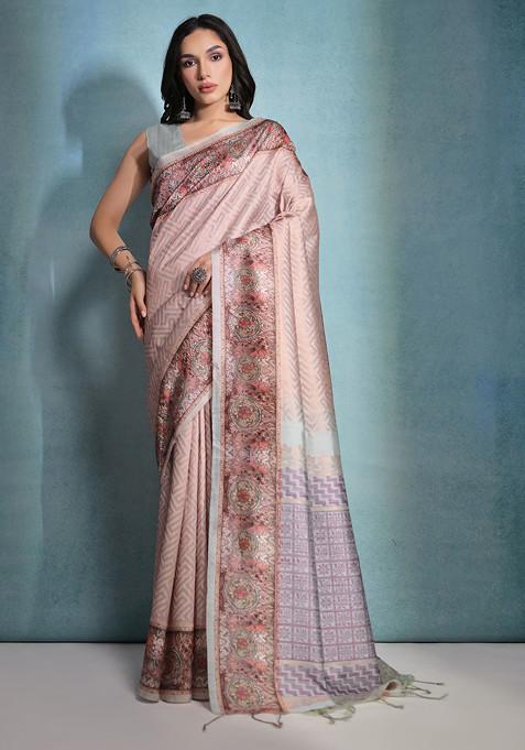 Chiku Zari Woven Work Cotton Silk Saree Set