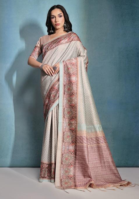 Sea Green Zari Woven Work Cotton Silk Saree Set