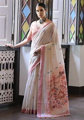 Maroon Kalamkari Print Muga Cotton Saree Set 