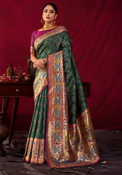 Green Zari Work Paithani Silk Saree Set