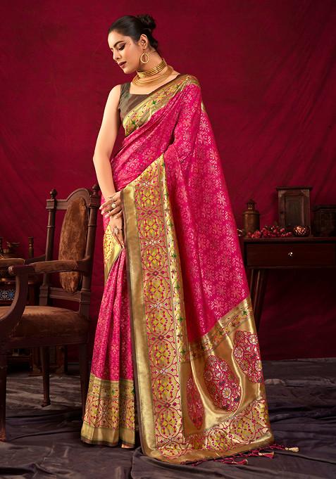 Pink Zari Work Paithani Silk Saree Set