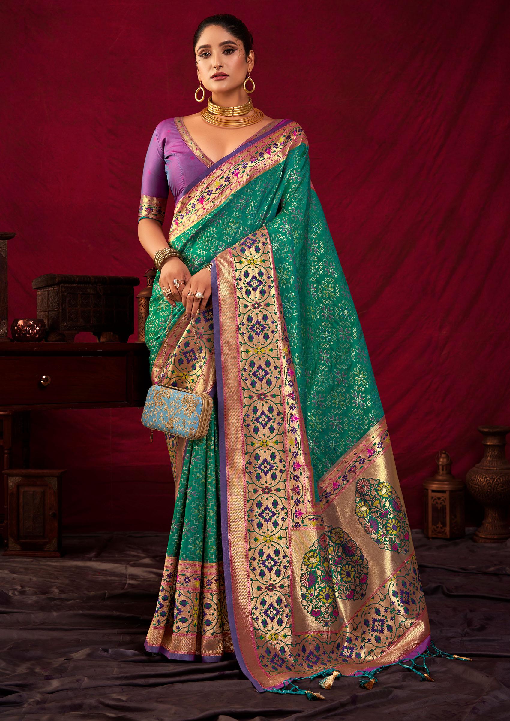 Rama Zari Work Paithani Silk Saree Set