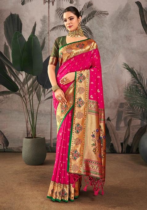 Rani Zari Woven Work Paithani Silk Saree Set