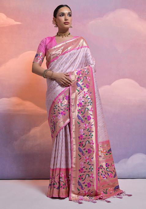 Purple Zari Woven Work Paithani Silk Saree Set