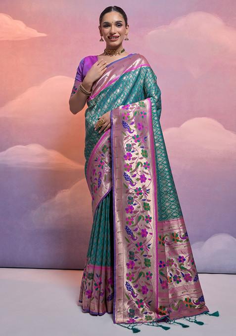 Rama Zari Woven Work Silk Saree Set